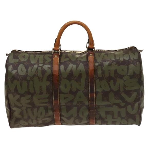 LOUIS VUITTON Monogram Graffiti Keepall 50 Boston Bag Khaki M92196 - Picture 13 of 16